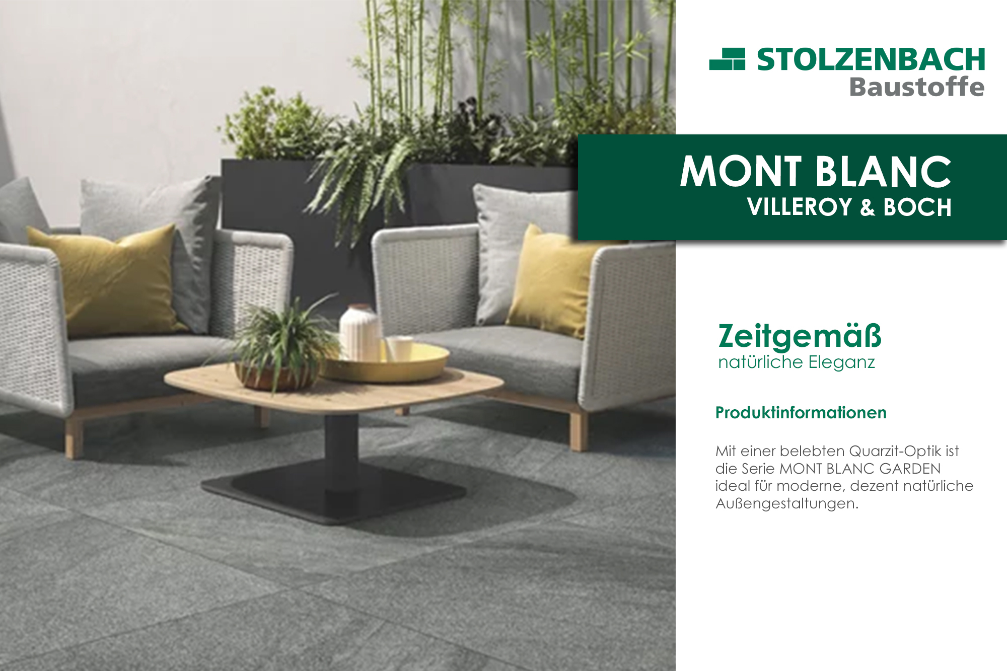 Gartenmöbel von Villeroy & Boch mit einem Tisch und zwei Sesseln in einem modernen Design.