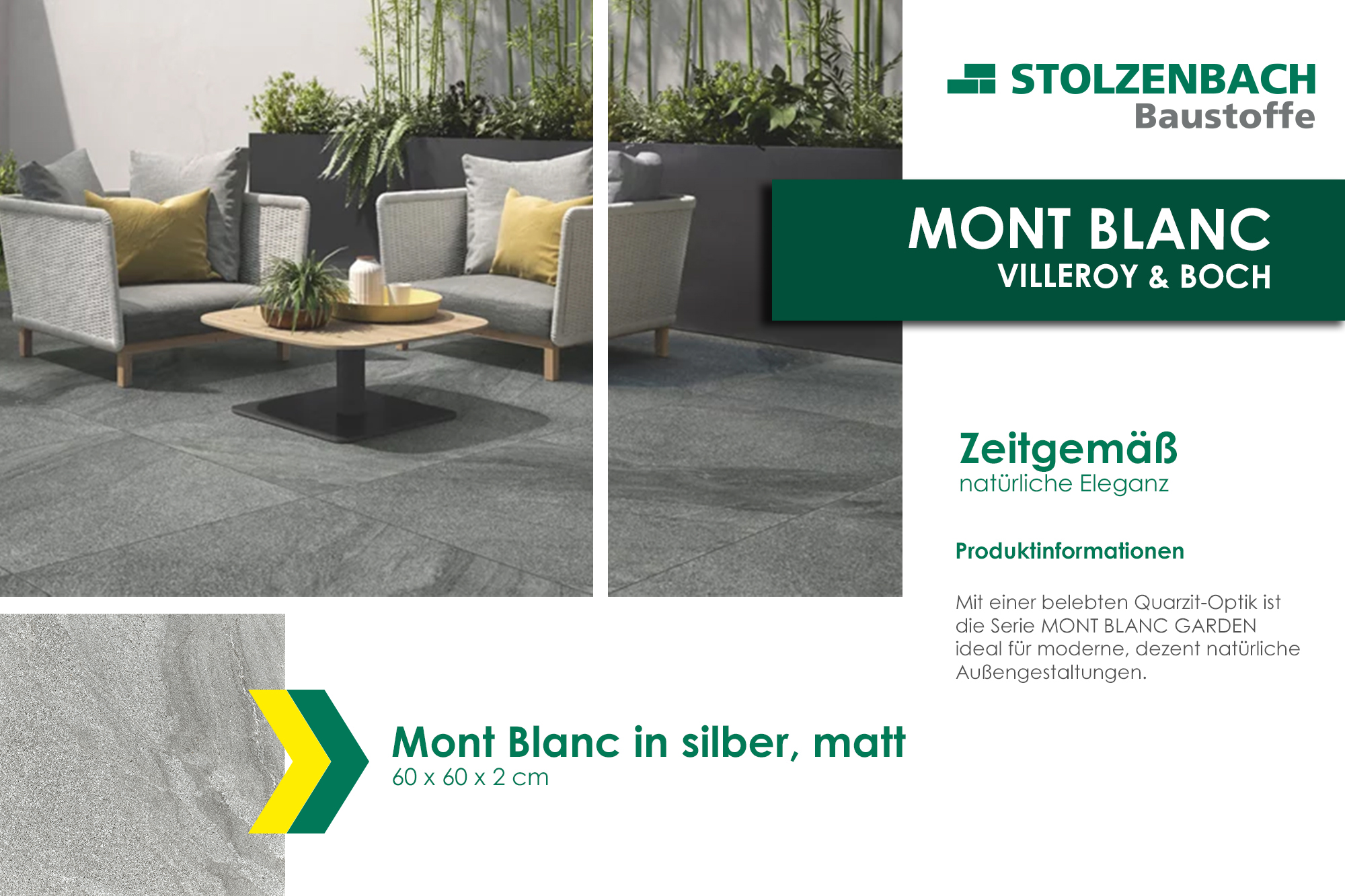 Mont Blanc Fliesen in Silber mit mattem Finish, quadratisch und 60x60 cm groß.