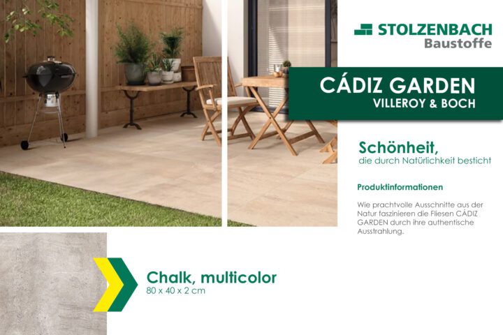 Multicolor Fliese aus Chalk mit einer Größe von 80 x 40 x 2 cm, geeignet für Gartenbereiche.