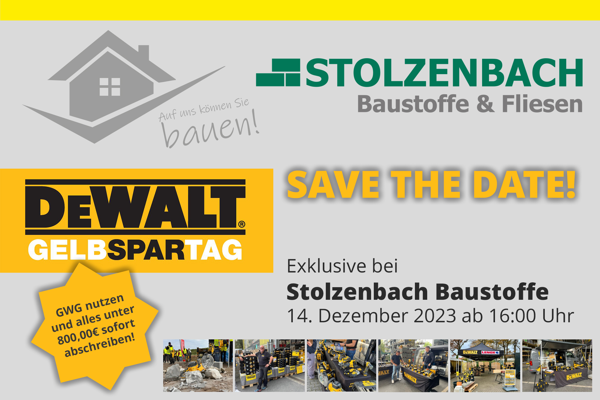DeWalt GelbSparTag -14. 12.2023 bei Stolzenbach Baustoffe