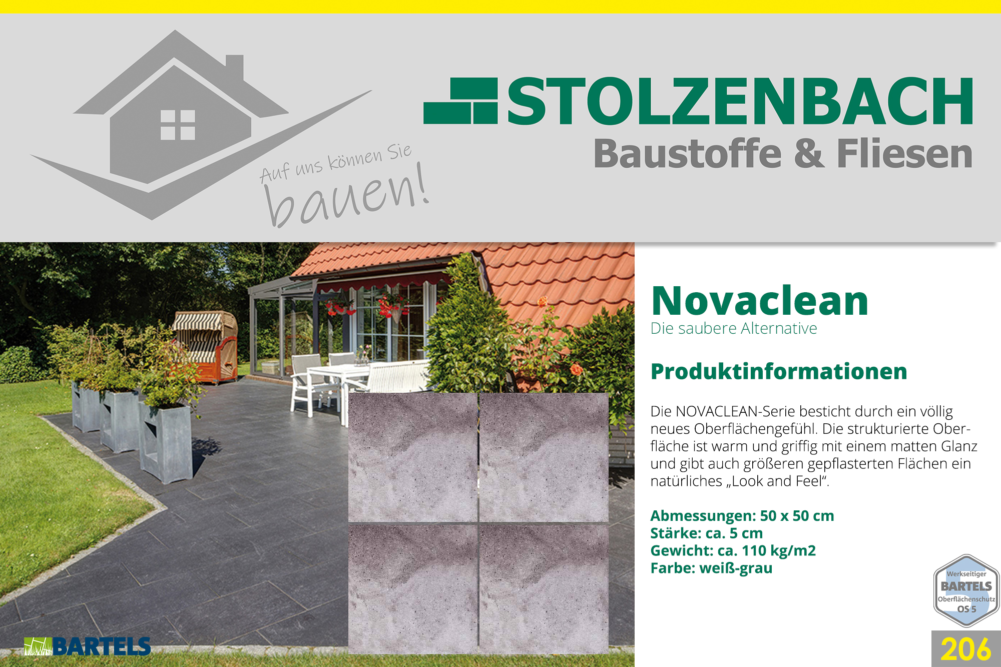 Bartels Terrassenplatte Novaclean Rustikano I weiß/grau - 50 x 50 x 5cm