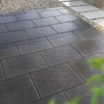 Pflasterstein Scivo in Schwarz-Basalt verlegt auf moderner Außenfläche mit klarer Linienführung