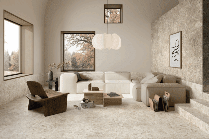 Estro Beige Großformatplatte 100×100×2 cm in Natursteinoptik