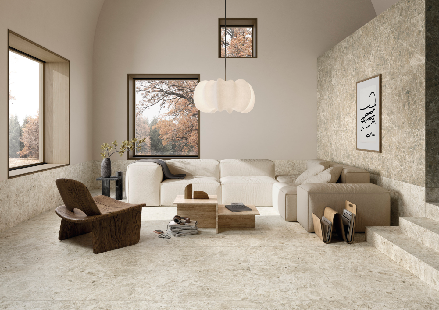 Estro Beige Großformatplatte 100×100×2 cm in Natursteinoptik