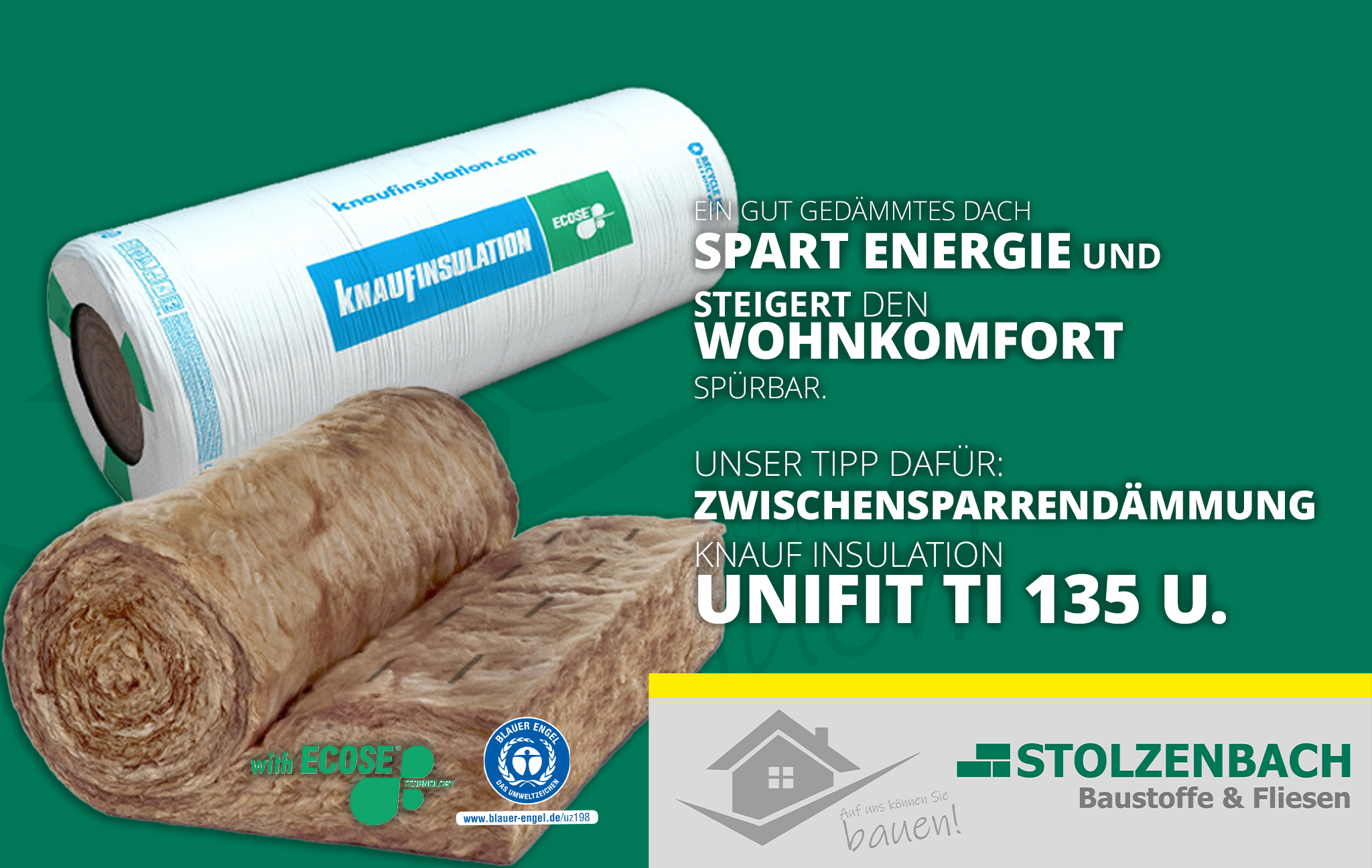 Knauf Insulation Unifit TI 135 U Dämmrolle für die Zwischensparrendämmung im Dach mit ECOSE Technology und Blauem Engel
