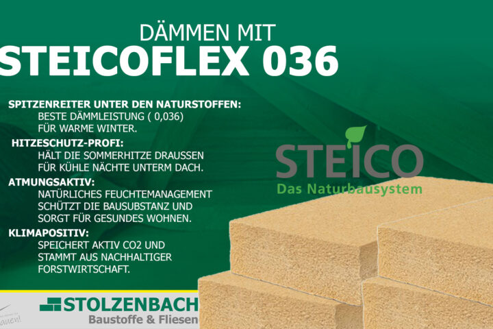 Dämmung mit STEICOflex 036 Holzfaserplatten bei Stolzenbach Baustoffe in Bremen für effizienten Kälteschutz im Winter.
