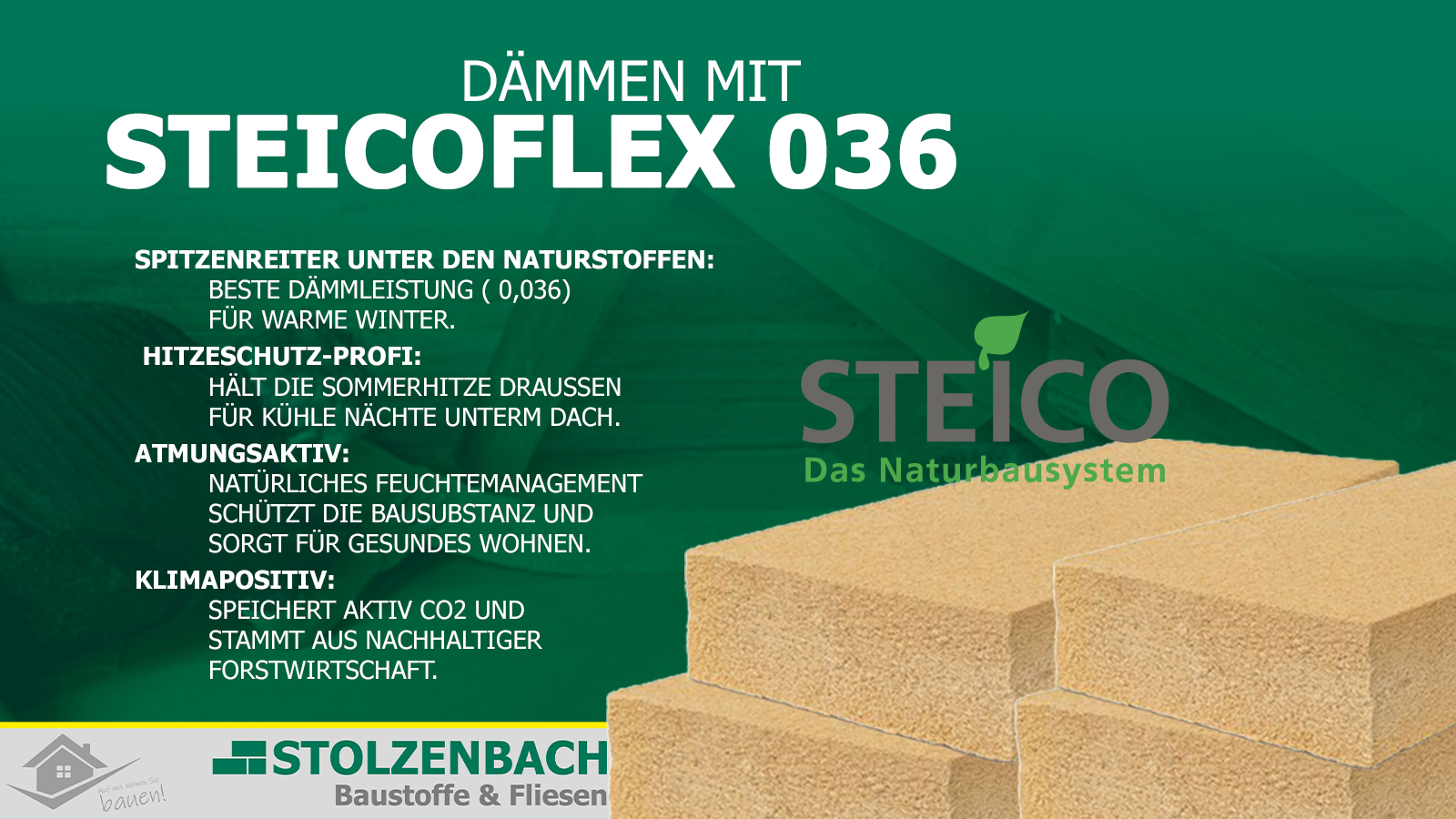 Dämmung mit STEICOflex 036 Holzfaserplatten bei Stolzenbach Baustoffe in Bremen für effizienten Kälteschutz im Winter.