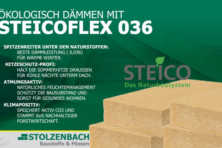 Ökologische Dämmung mit STEICOflex 036 Holzfaserplatten bei Stolzenbach Baustoffe in Bremen für effizienten Kälteschutz im Winter.