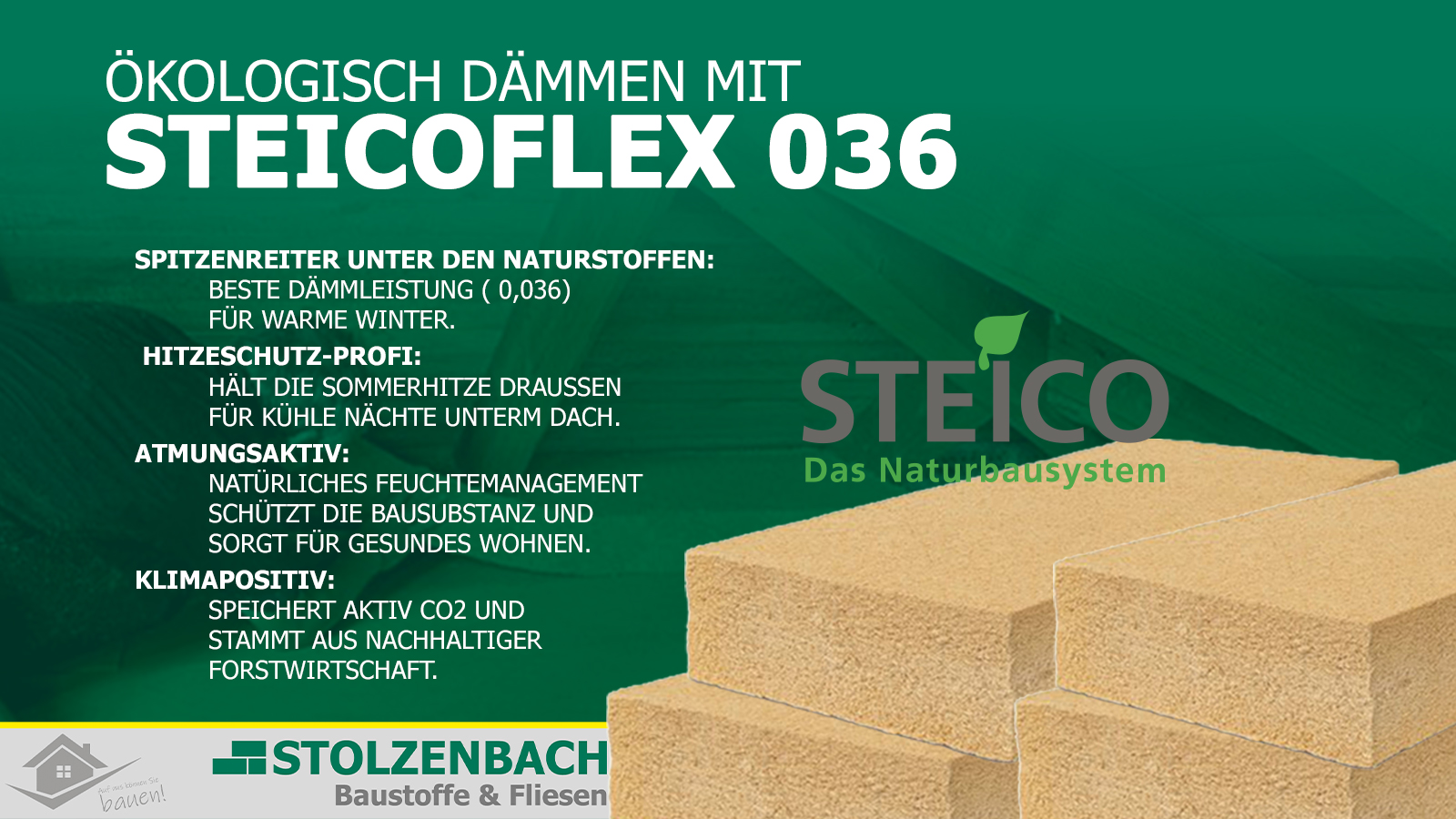 Ökologische Dämmung mit STEICOflex 036 Holzfaserplatten bei Stolzenbach Baustoffe in Bremen für effizienten Kälteschutz im Winter.