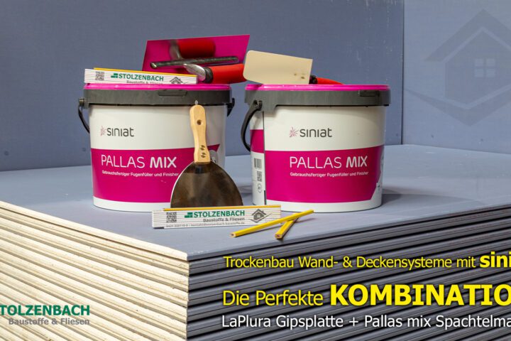 Siniat LaPlura Gipsplatten und Pallas Mix Spachtelmasse für Trockenbau Wand- und Deckensysteme bei Stolzenbach Baustoffe Bremen